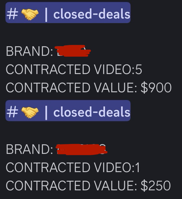 Closed deal — $900