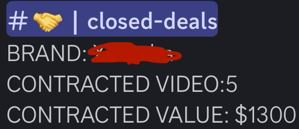 Closed deal — $500